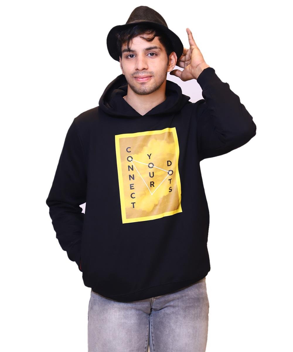 t-shirts for men-plain-black-hoodie-with-yellow-print-in-front-connect-your-dots