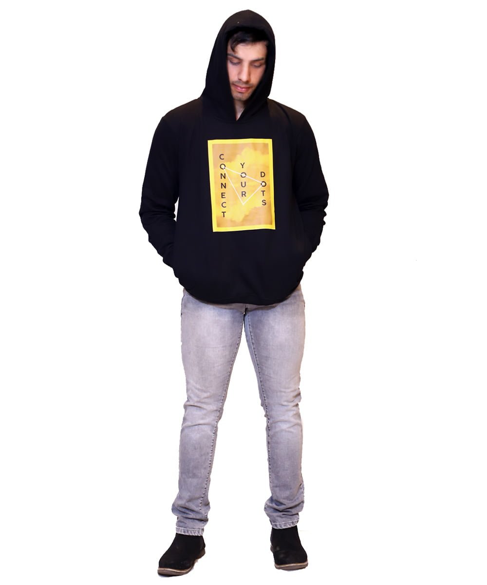 t-shirts for men-plain-black-hoodie-mens-with-yellow-print-in-front