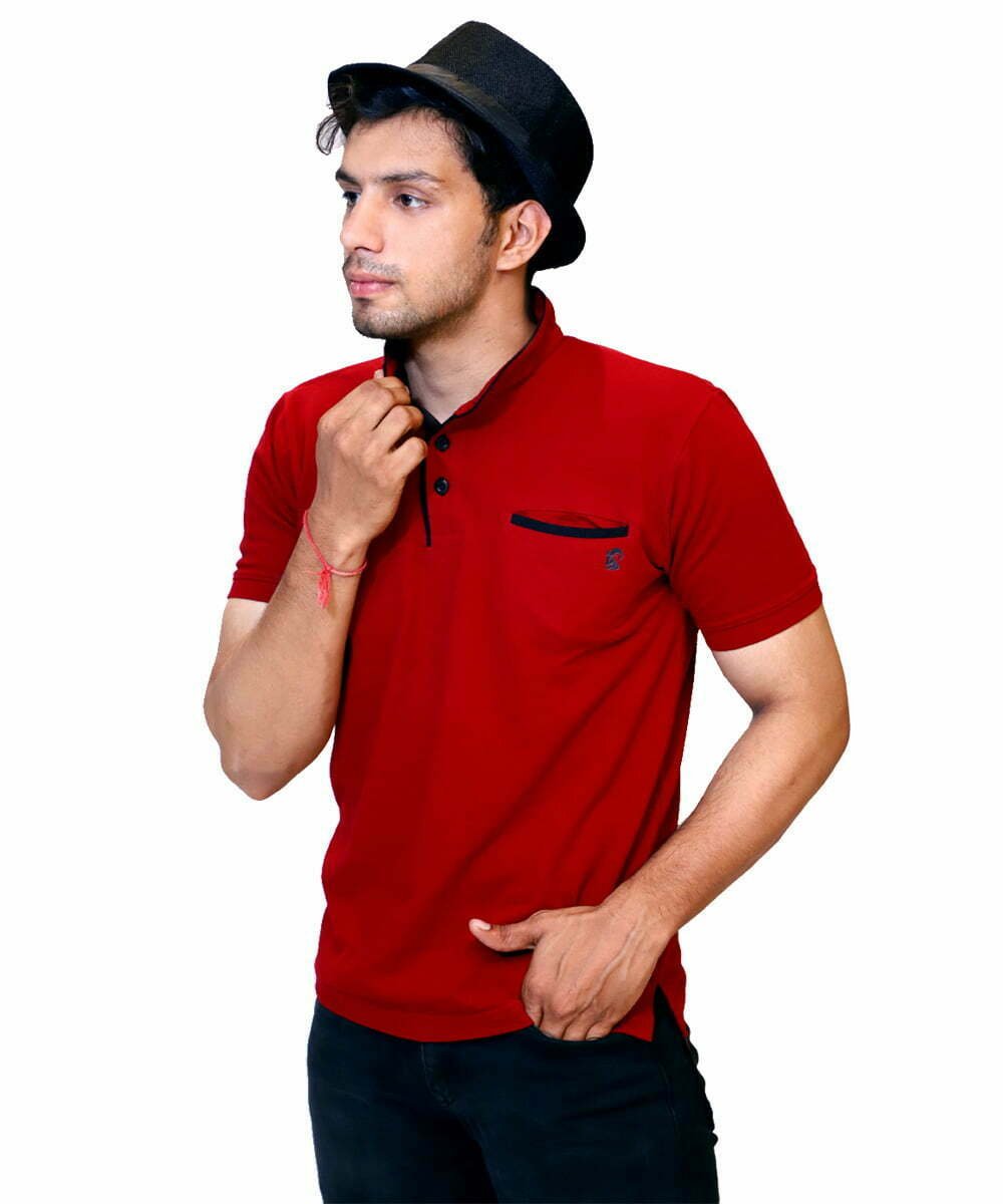 polo collar with t shirt and pocket-of-maroon-color