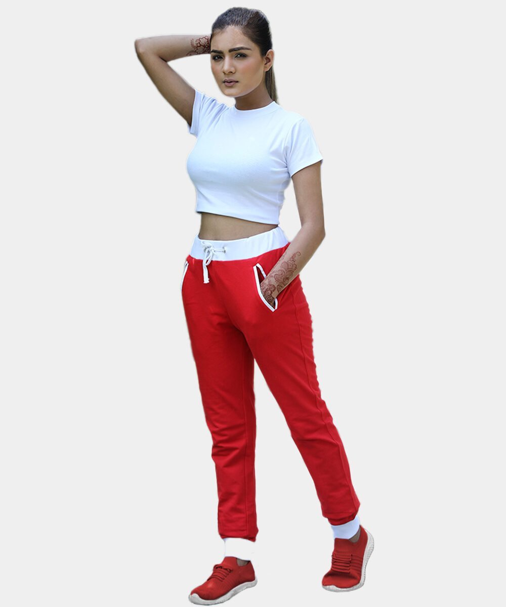 Discover Womens Red Hotchilly Joggers With White Stripe
