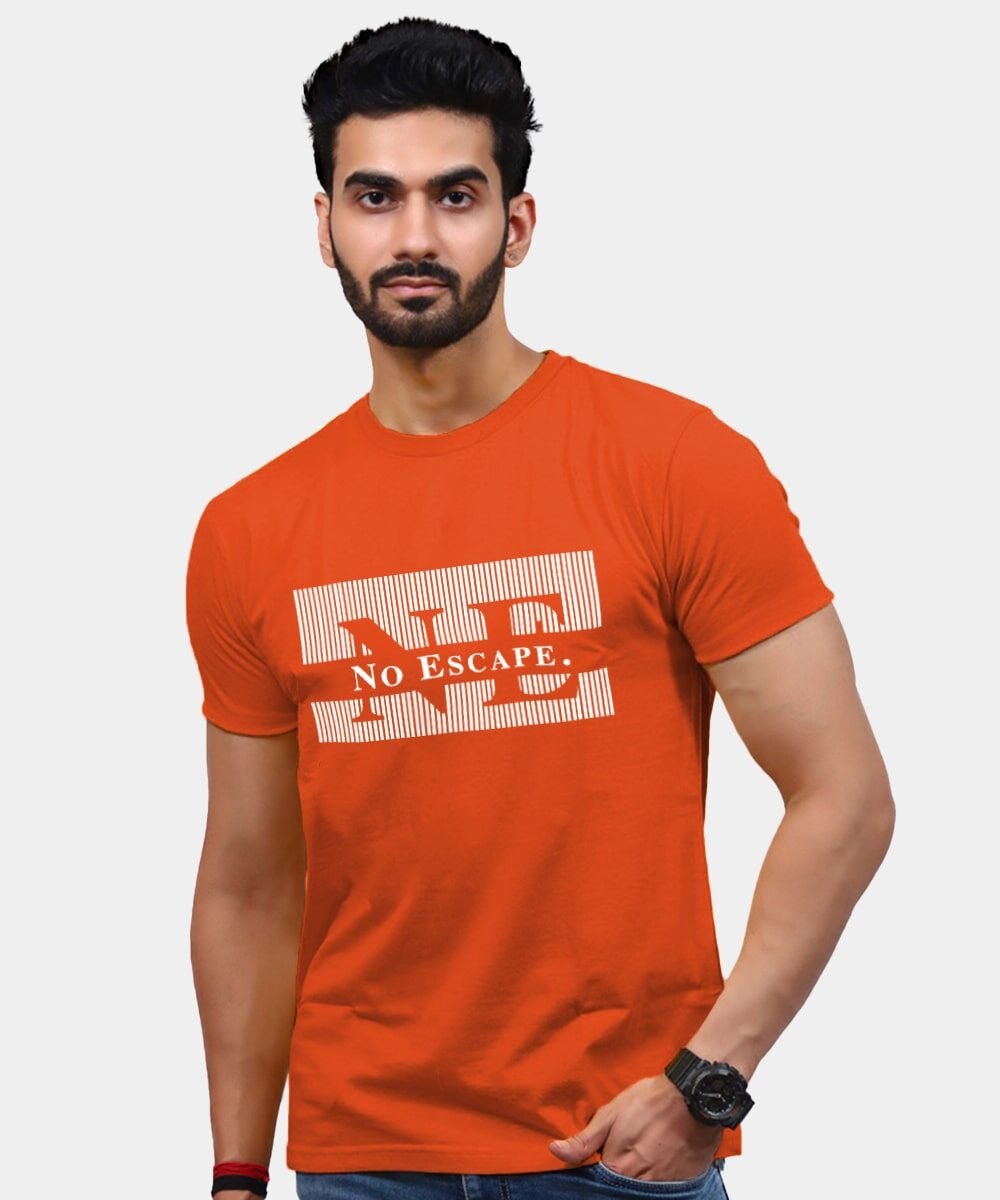 orange-t-shirt-mens-with-print-in-front-no-escape