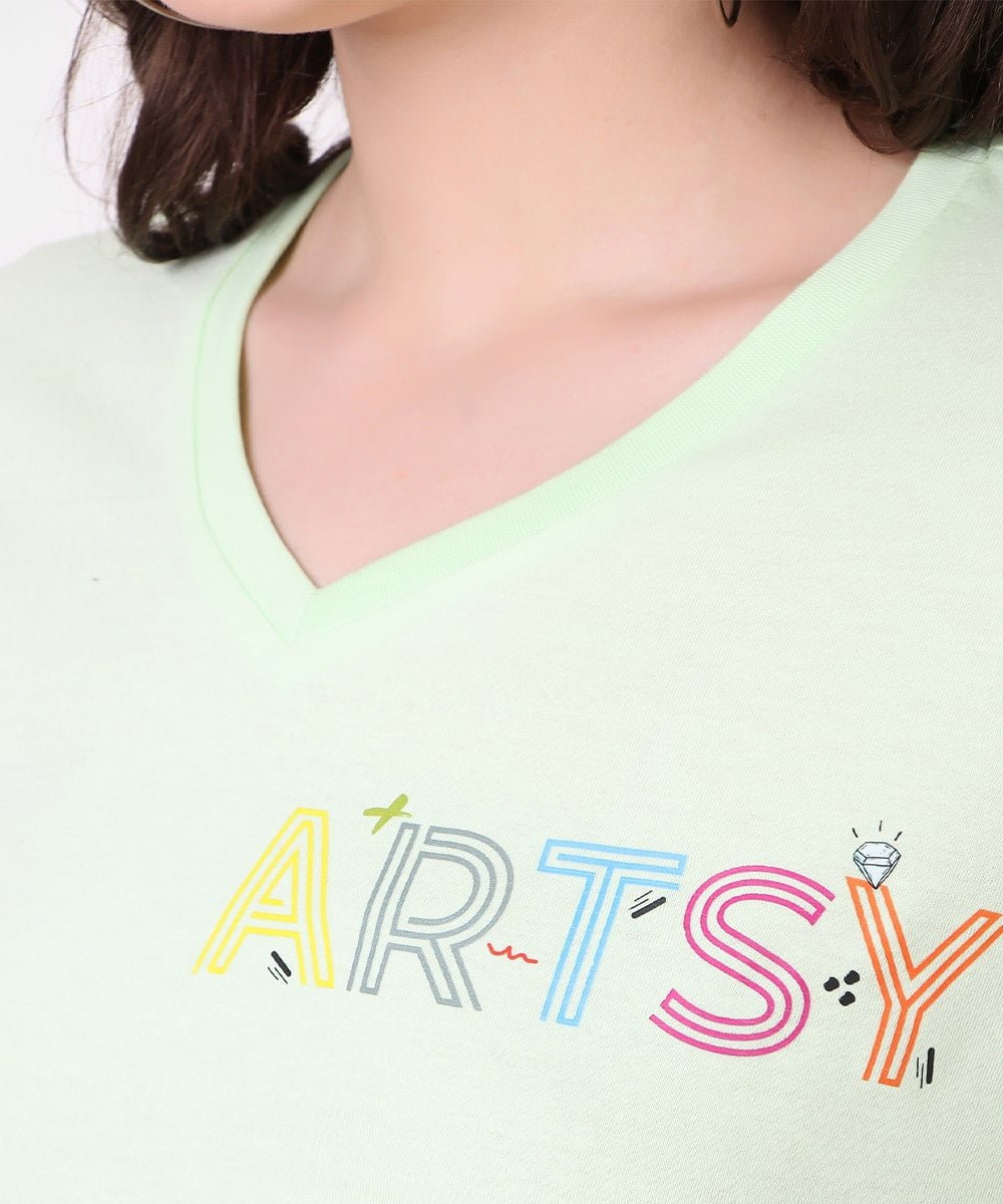 ladies-light-green-v-neck-tops-with-print-close-up