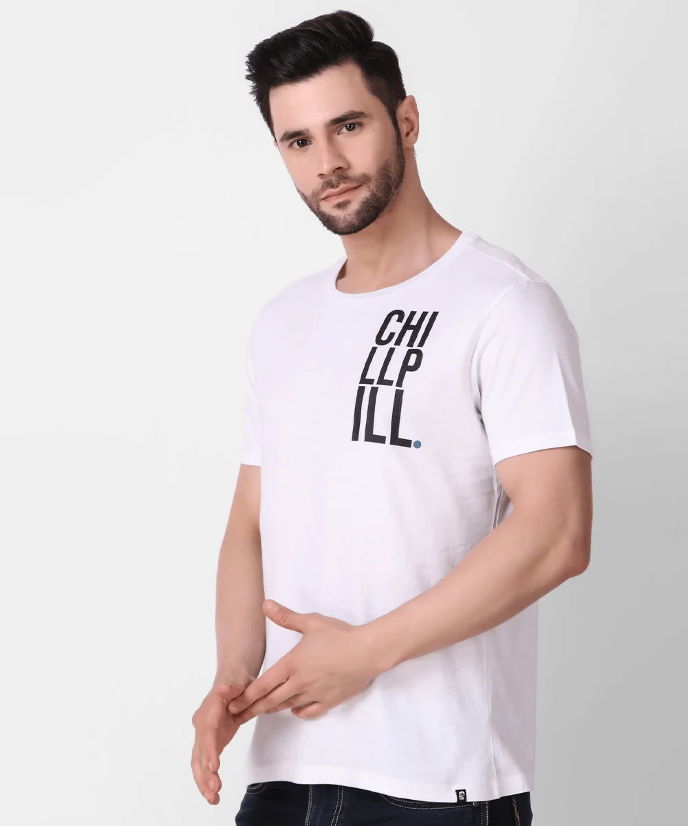 White-Mens-T-Shirt-with-text-chill-pill