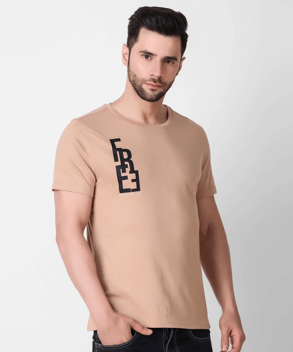round-neck-Brown-T-Shirt-Mens-sideview