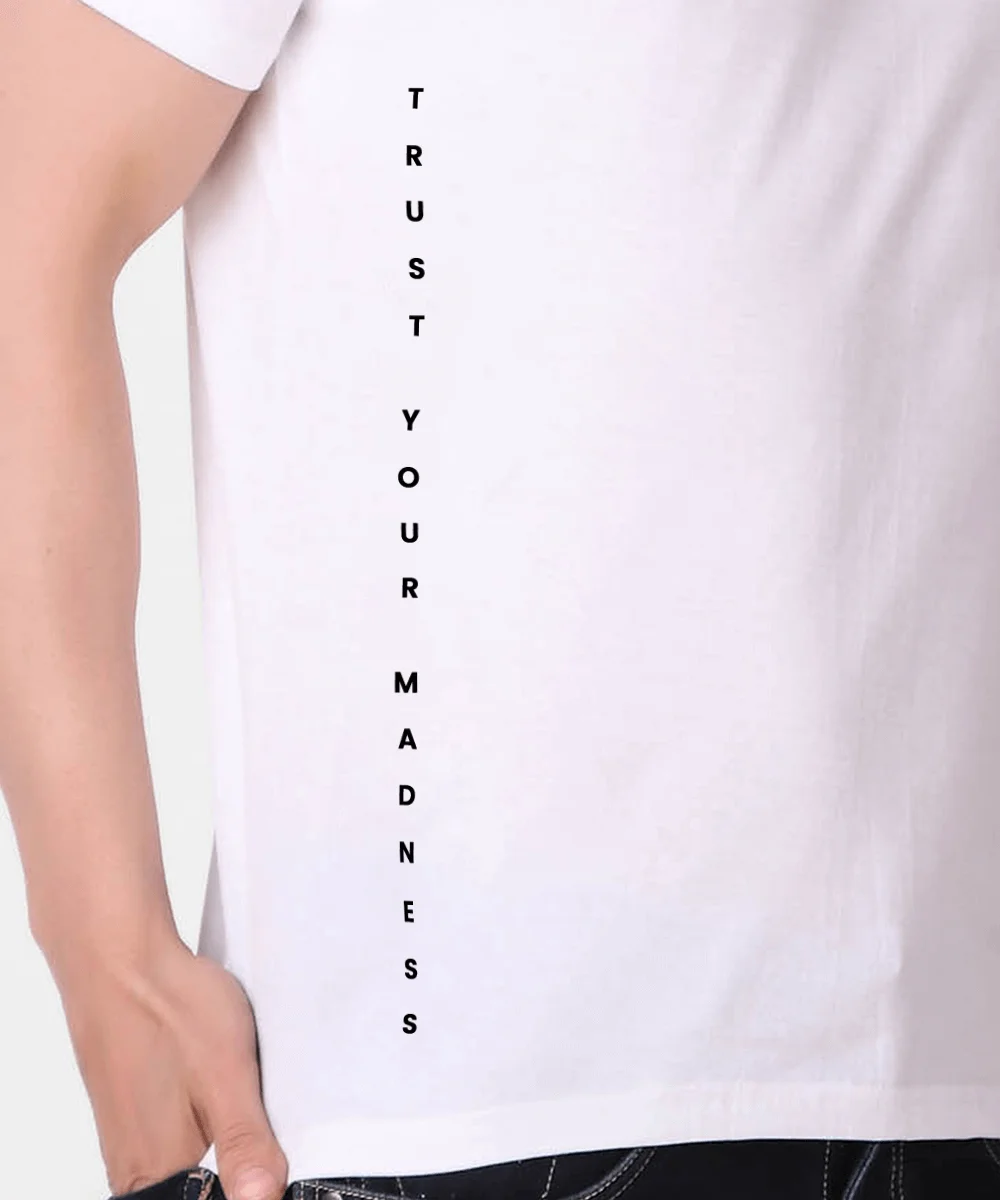 White Printed T Shirt for Men-off-the-grid-text-side-view