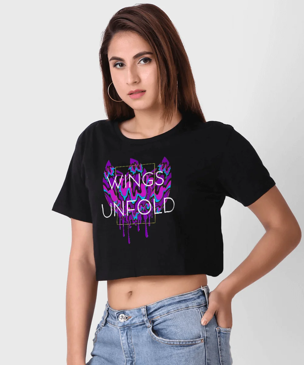 Black-Crop-Top-for-Women-print-with-wings-unfold-infront